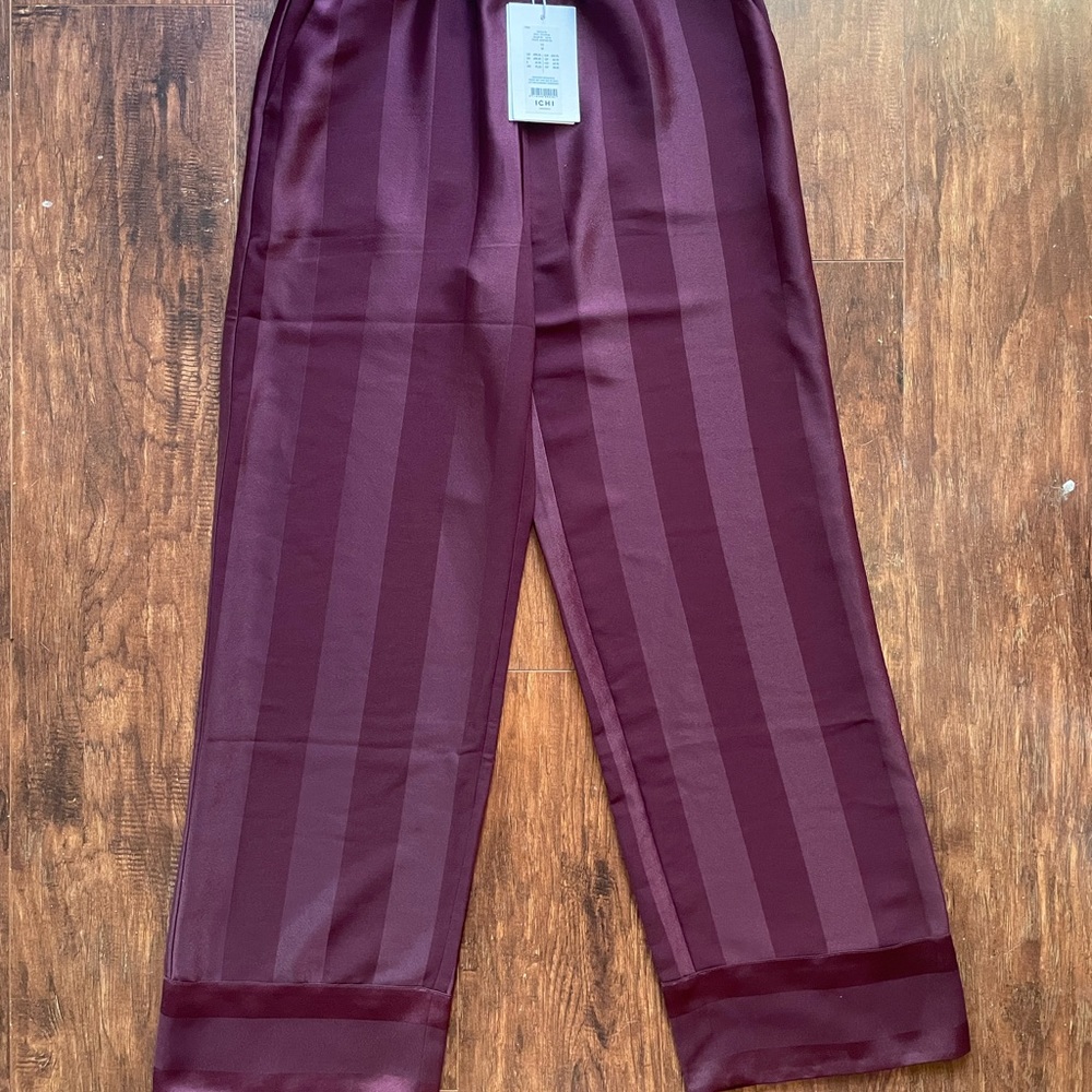 NWT ICHI Red Maroon Stripe Trouser Pants Size M